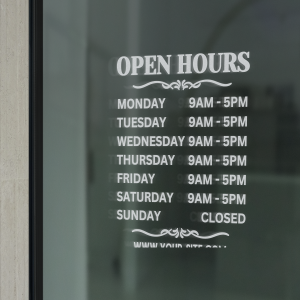 Custom Business Hours Sticker, Personalized Store Sign Decal, Custom Window Hours, Add Website, Shop Door Decal by Kal King